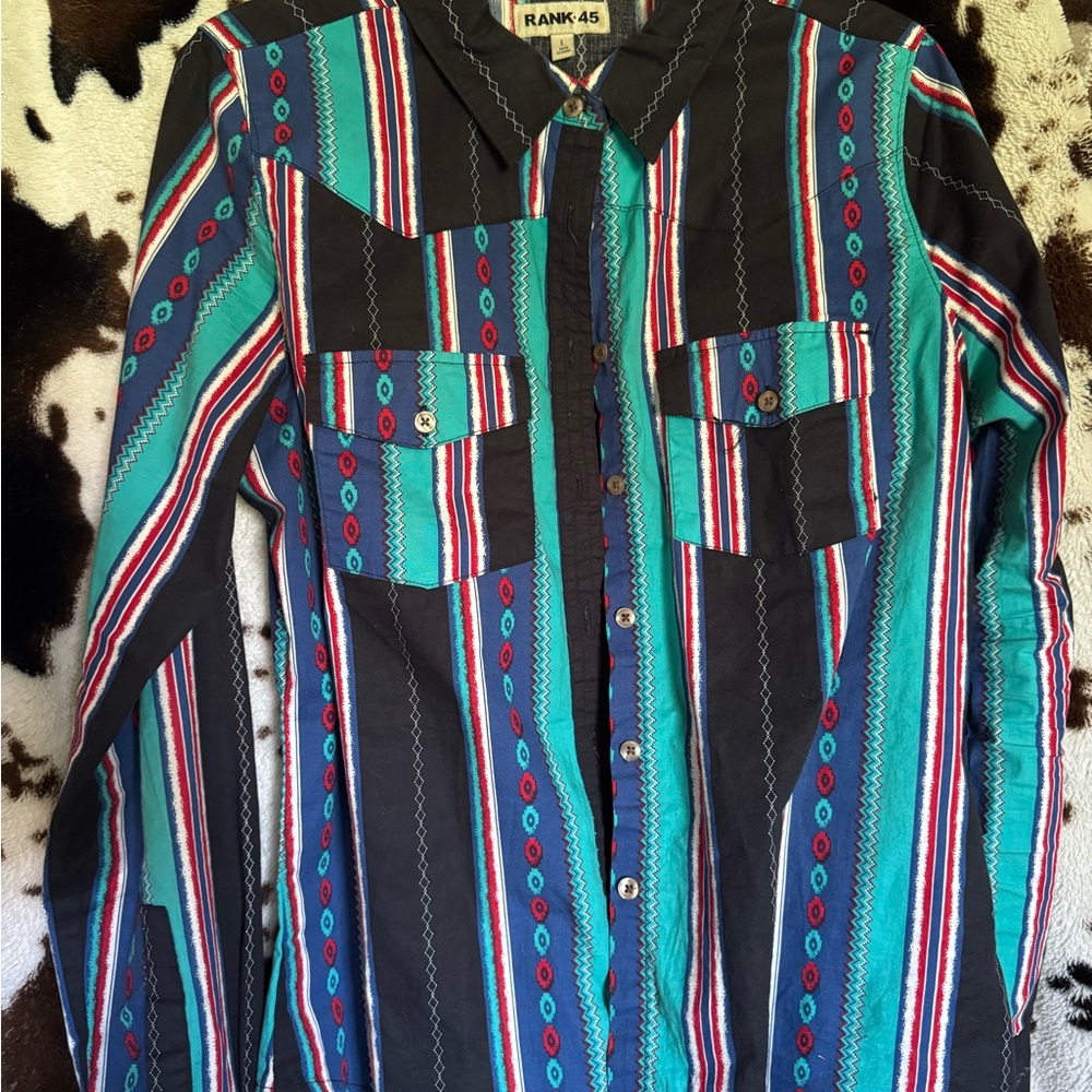 Black and Green Button Down Shirt with Bold Stripes